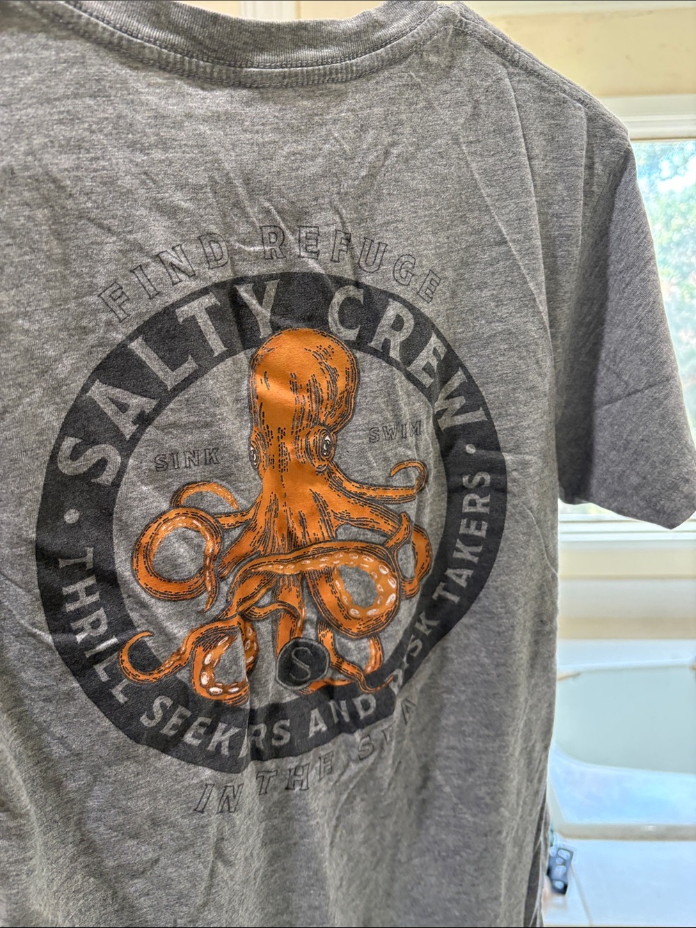 Salty Crew Gray Tee with Orange Octopus Graphic